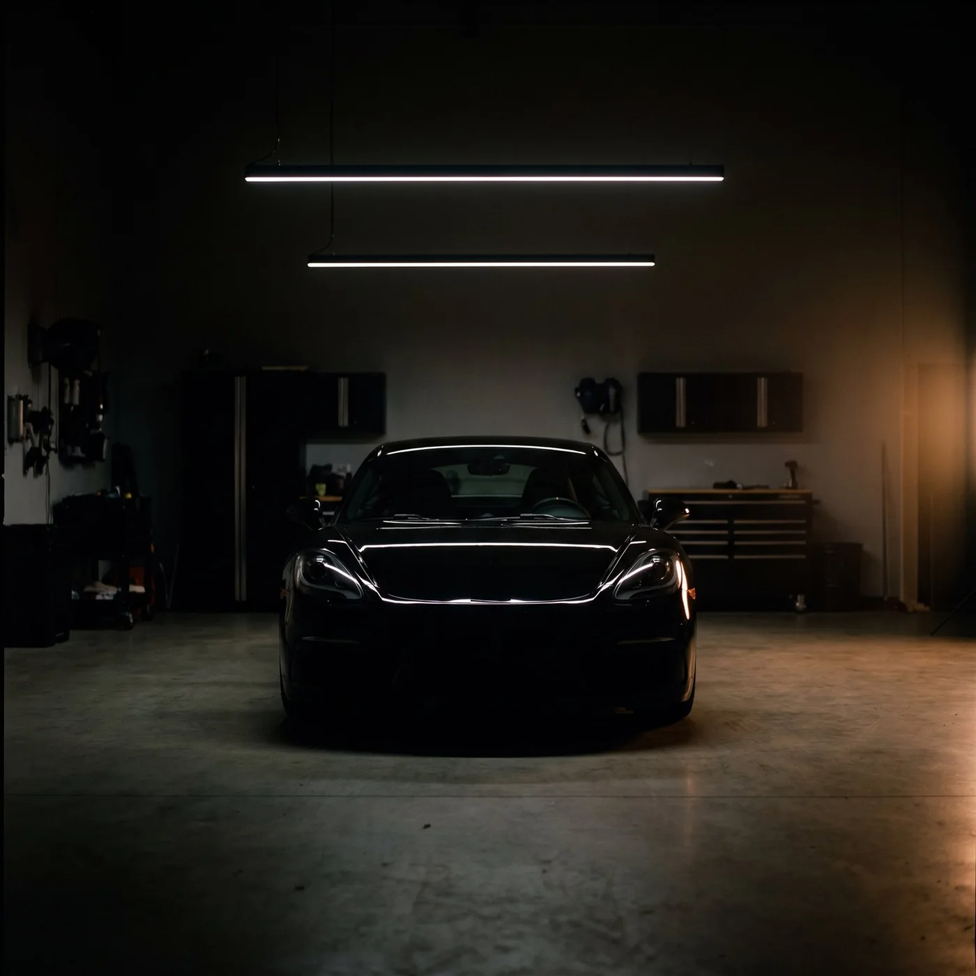 Sports car in a dark detailing studio